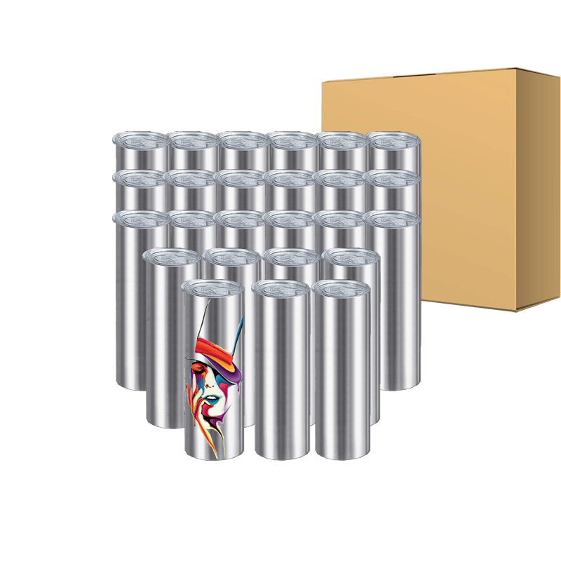 20oz (24unit) Skinny Silver Sublimation Tumblers Blanks Tumbler Cups With Lid And Plastic Straw