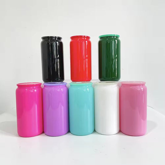 16oz Case(25 Untis) Sublimation Glossy Black Beer Glass Can Plastic Lid