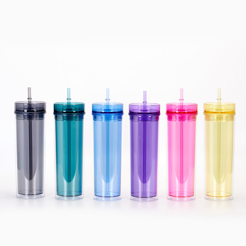 16oz Case (25 Units) Double Wall Colored Acrylic Blanks Classic Tumblers With Straw