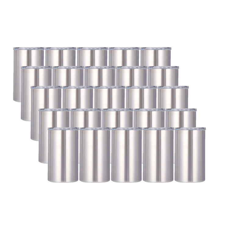 Skinny 12oz Stainless Steel Tumbler Double Walled Vacuum Coffee Mug Travel Cup Insulated Coffee Cup with Lids (12ozskinny-Silver)