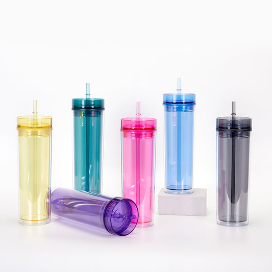 16oz Case (25 Units) Double Wall Colored Acrylic Blanks Classic Tumblers With Straw