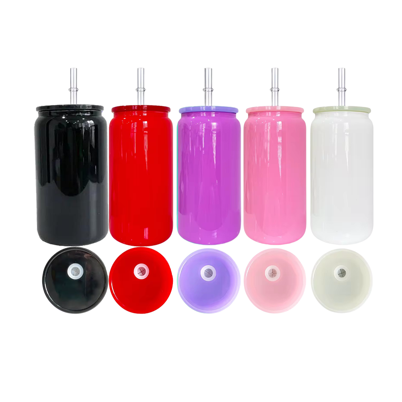 16oz Case(25 Untis) Sublimation Glossy Black Beer Glass Can Plastic Lid