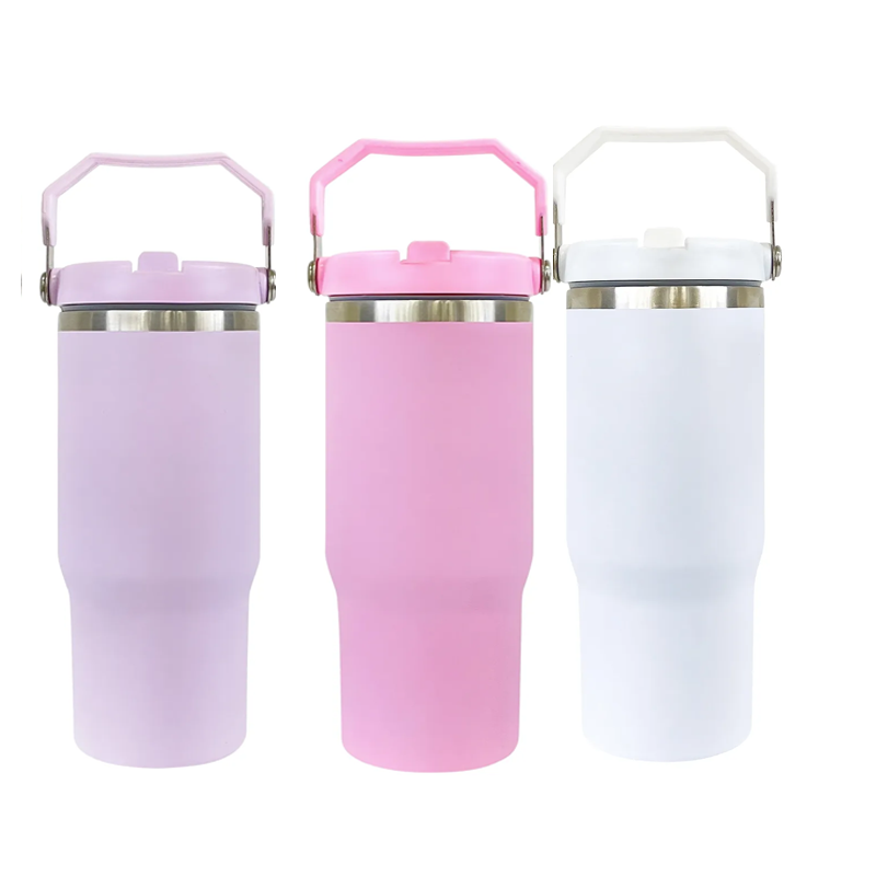 Case of 25Pack 30oz Sublimation Matte Stainless Steel Insulated Sports Water Bottle Macaron Flip Straw with Handheld