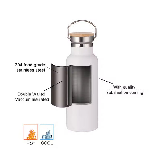 17oz 500 ml Sublimation Sports Water Bottle Blanks with Portable Bamboo Lid