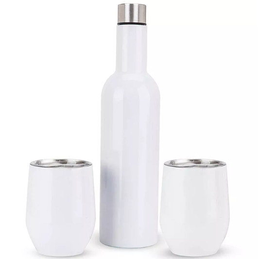 12oz/15oz SUBLIMATION WHITE STEEL WINE BOTTLE AND 2 GLASS WINE GIFT SET