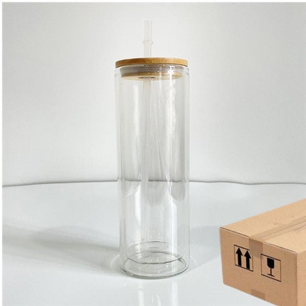 16oz /20oz CASE (25 UNITS) Double Wall  Glass Cup Blank Sublimation Skinny Straight Snow Globe With Lid And Straw