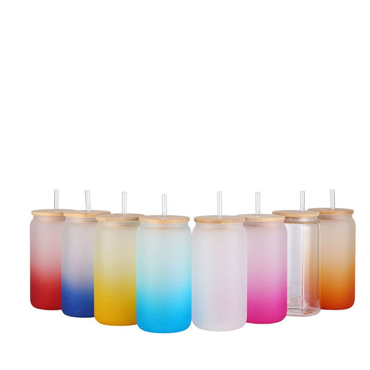16oz Case 32Unit Gradient Tumbler Glass Single Layer Heat Resistant Borosilicate Cold Color Tumbler With Bamboo Lid And Straw