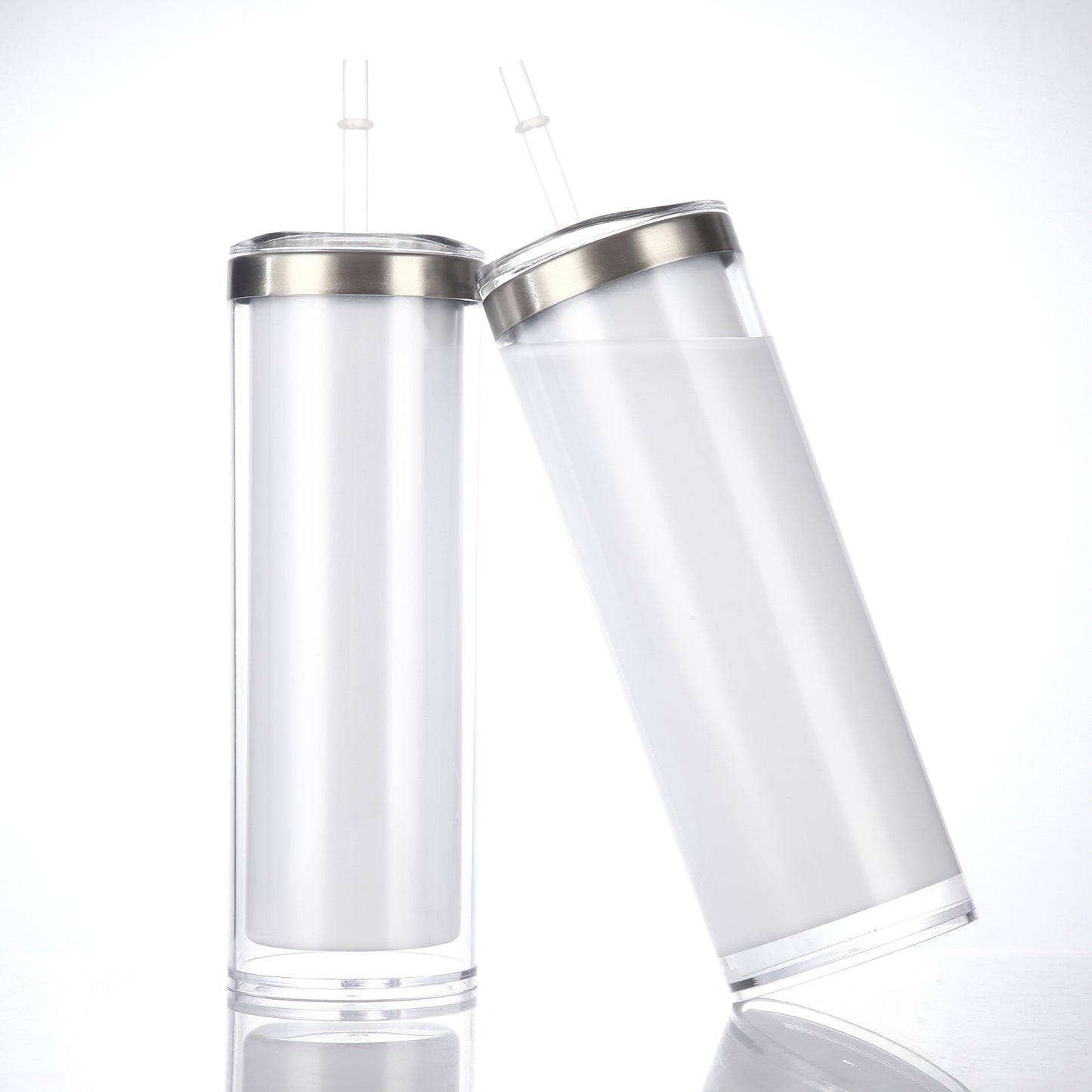 25Pack 20oz Double Wall Sublimation  printing Snow Globe Stainless Steel  Acrylic Pre Drilled Snowglobe Straight Tumbler with Lid