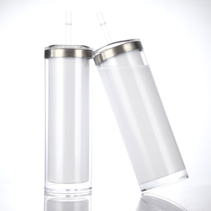 25Pack 20oz Double Wall Sublimation  printing Snow Globe Stainless Steel  Acrylic Pre Drilled Snowglobe Straight Tumbler with Lid