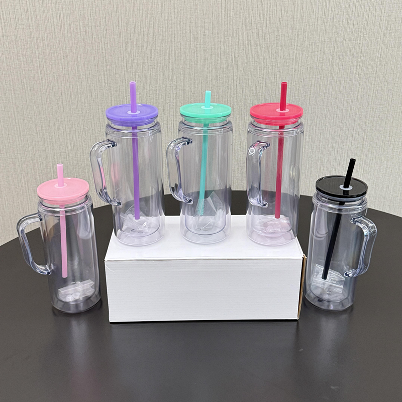 16oz/25oz Case (25 Units ) Snowglobe Plastic Tumbler Double Wall Leak-Proof BPA Free Eco-Friendly Mug with Handle and Plugs