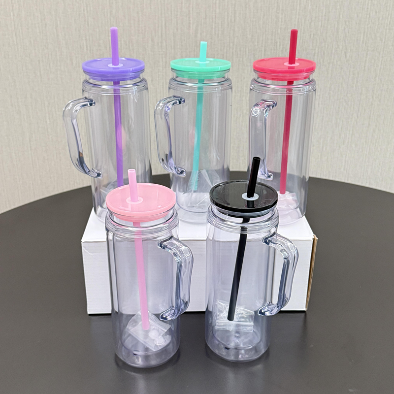 16oz/25oz Case (25 Units ) Snowglobe Plastic Tumbler Double Wall Leak-Proof BPA Free Eco-Friendly Mug with Handle and Plugs