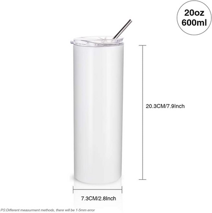 1 /24Pack  20oz Sublimation Skinny Strainght Blanks Tumbler Wholesale With Stainless Steel Straw
