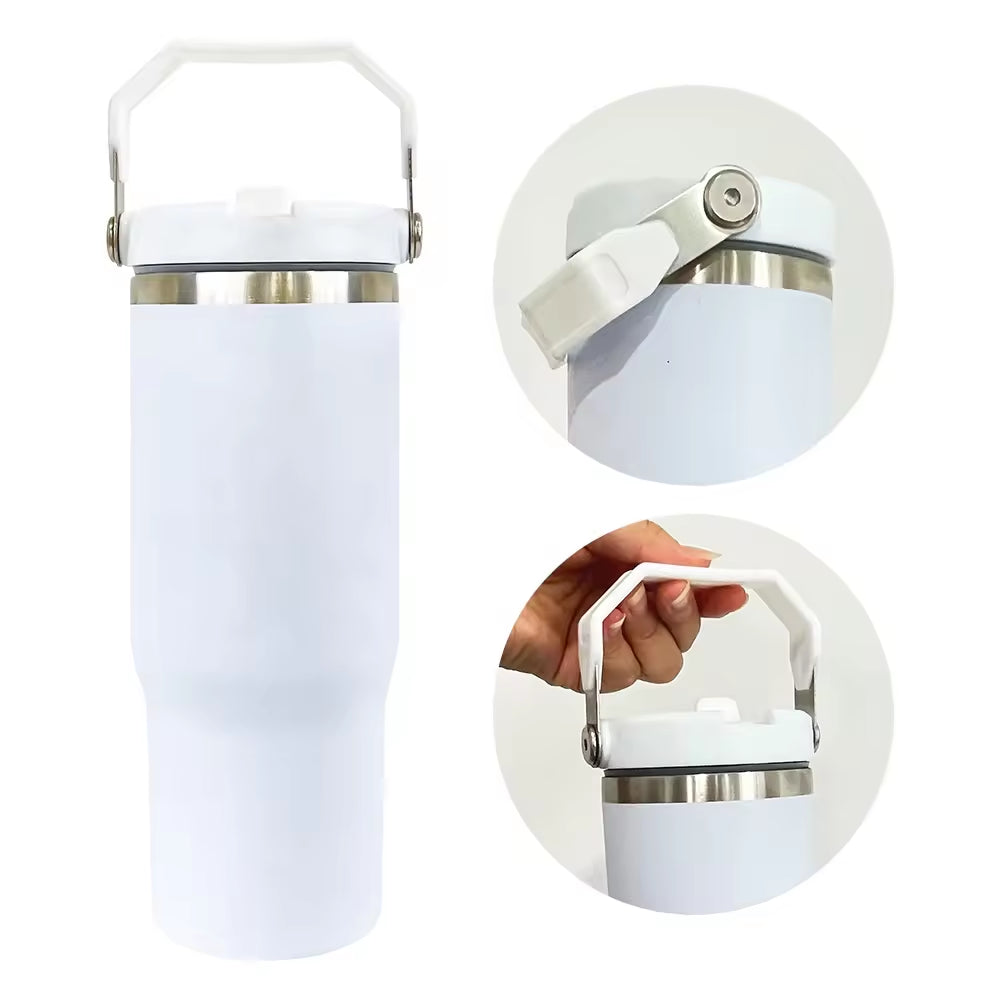 Case of 25Pack 30oz Sublimation Matte Stainless Steel Insulated Sports Water Bottle Macaron Flip Straw with Handheld