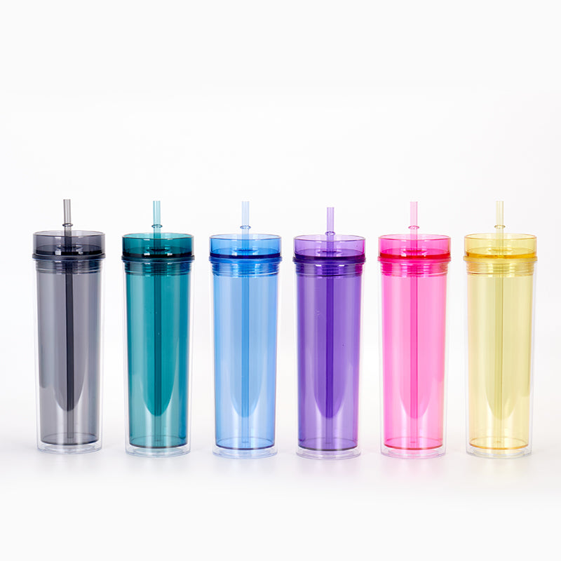 16oz Case (25 Units) Double Wall Colored  Acrylic Blanks Classic Tumblers With Straw
