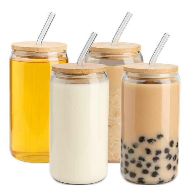 16oz Case (16/32/50 UNnits) Sublimation Glass Tumbler Cups Beer Can  W/Bamboo Lids Transparent/